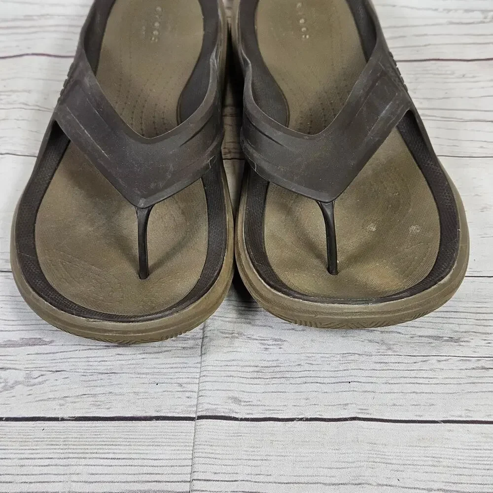 CROCS Flip Flop Sandals Men's Brown Khaki US 12 Iconic Comfort Croslite